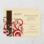 Invitation Carte Postale Marron/Crème/Rouge Tourbillon Inverse (Devant / Derrière)