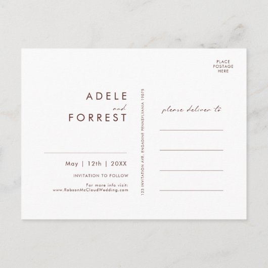 Invitation Carte Postale Marsala Automne Floral Navy Enregistrer La Date Ca (Dos)