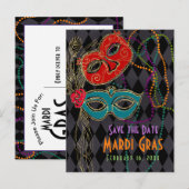 Invitation Carte Postale Mascarade Mardi Gras Mascarade Masque Arlequin Noi (Devant / Derrière)