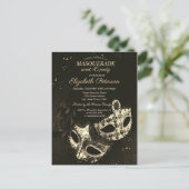 Invitation Carte Postale Mascarade noire chic, Masque Sweet 16 (Debout devant)