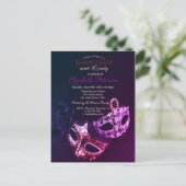Invitation Carte Postale Mascarade noire chic, Masque Sweet 16 (Debout devant)
