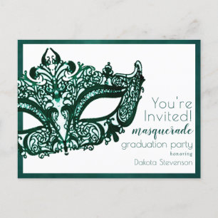 Invitation Carte Postale Mascarade vert   Mardi Gras Graduation