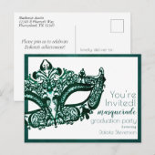 Invitation Carte Postale Mascarade vert | Mardi Gras Graduation (Devant / Derrière)