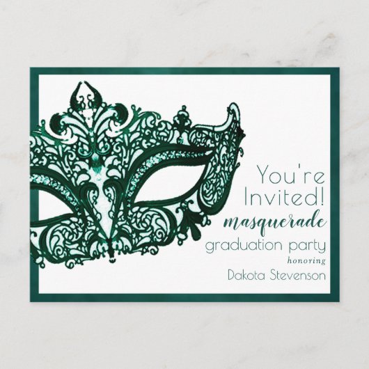 Invitation Carte Postale Mascarade vert | Mardi Gras Graduation (Devant)