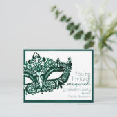 Invitation Carte Postale Mascarade vert | Mardi Gras Graduation (Debout devant)
