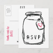 Invitation Carte Postale Mason Jar & Pink Heart RSVP (Devant / Derrière)