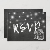 Invitation Carte Postale Mason Jar & String Lights Chalkboard Wedding RSVP (Devant / Derrière)