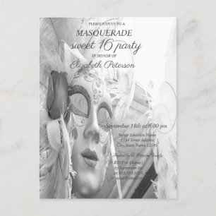 Invitation Carte Postale Masque Chic Mascarade Cool Sweet 16