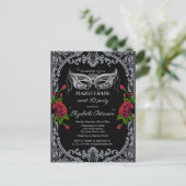 Invitation Carte Postale Masque d'argent Roses rouges Gothique Sweet 16 (Debout devant)
