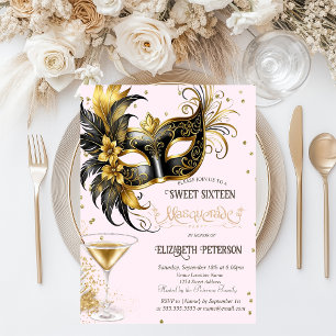 Invitation Carte Postale Masque de Mardi Gras Diamants Champagne Sweet 16