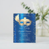 Invitation Carte Postale Masque Diamants Bleu Métal Mascarade (Debout devant)