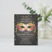 Invitation Carte Postale Masque, Diamants Or Masquerade Sweet 16 (Debout devant)