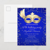 Invitation Carte Postale Masque Diamonds Royal Blue 18e anniversaire (Devant / Derrière)