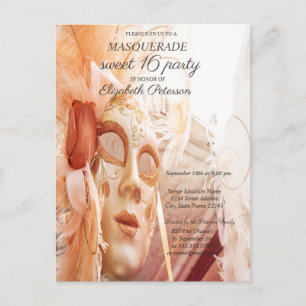 Invitation Carte Postale Masquerade Chic Masque Sweet 16 I