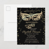 Invitation Carte Postale Masquerade Gold Diamonds 21e fête d'anniversaire (Devant / Derrière)