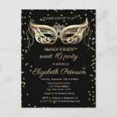 Invitation Carte Postale Masquerade Gold Diamonds Sweet 16 (Devant)