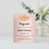 Invitation Carte Postale Masquerade rose or parties scintillant Sweet 16 pa (Debout devant)