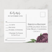 Invitation Carte Postale Mauve Floral Wedding RSVP Song Request (Dos)