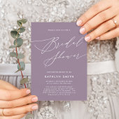Invitation Carte Postale Mauve Purple Élégant Script Fête des mariées moder