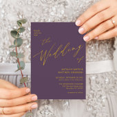 Invitation Carte Postale Mauve QR Code Tout en un Gold Script Mariage chic