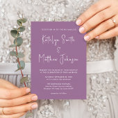 Invitation Carte Postale Mauve QR Code Tout en un Mariage de script moderne