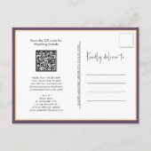 Invitation Carte Postale Mauve QR Code Tout en un Mariage de script moderne (Dos)