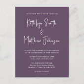 Invitation Carte Postale Mauve QR Code Tout en un Mariage de script moderne (Devant)