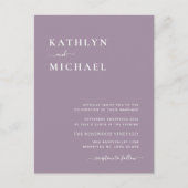 Invitation Carte Postale Mauve violet QR Code Tout en un Mariage moderne (Devant)