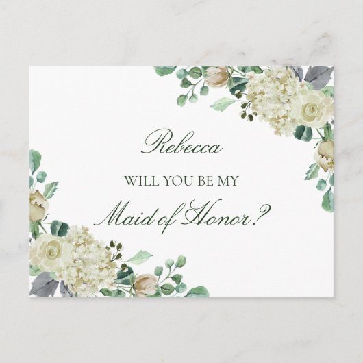 Invitation Carte Postale Megan Greenery Maid of Honor Bridesmaid Propositio (Devant)