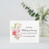 Invitation Carte Postale Mélange de fleurs roses | La servante d'honneur (Debout devant)