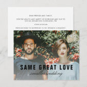 Invitation Carte Postale Même Grand Amour Mariage Plus Intime Annonce Photo (Devant / Derrière)