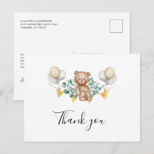 Invitation Carte Postale Merci de Baby shower de l'ours mou