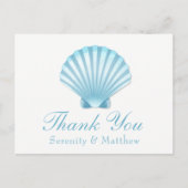 Invitation Carte Postale Merci de Mariage nautique Bleu Beach Shell (Devant)