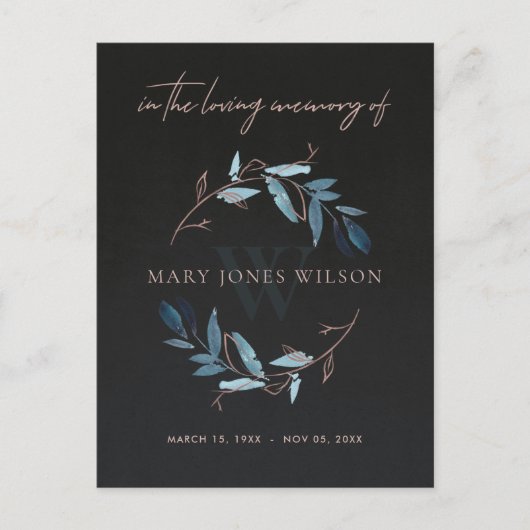 INVITATION CARTE POSTALE MERCI MÉMORIAL DE FROMAGE BLEU ROSE NOIR (Devant)