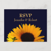 Invitation Carte Postale Merveilleux Sunflower Marine Blue Wedding RSVP (Devant)