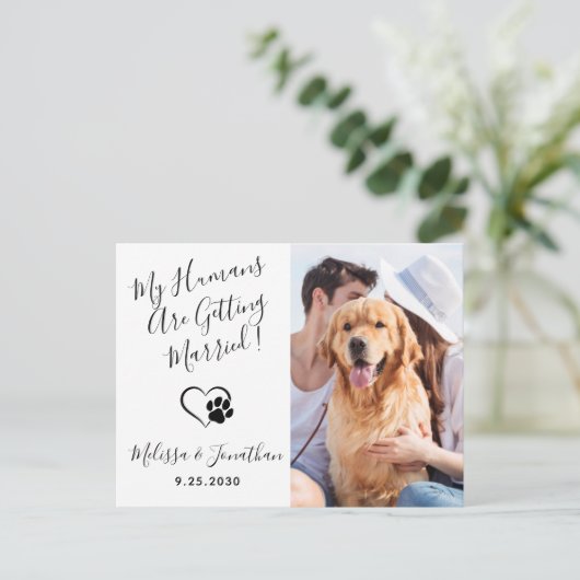 Invitation Carte Postale Mes humains se marient QR Code Chien Mariage (Debout devant)