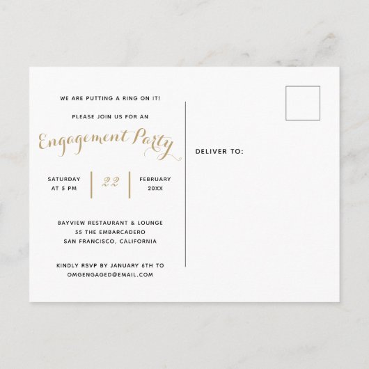 Invitation Carte Postale Mettre Une Bague Sur Elle Embossait La Partie Enga (Dos)