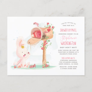 Invitation Carte Postale Mignonne Aquarelle Bunny Baby Girl Douche par cour