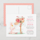 Invitation Carte Postale Mignonne Aquarelle Bunny Baby Girl Douche par cour (Devant / Derrière)