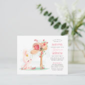 Invitation Carte Postale Mignonne Aquarelle Bunny Baby Girl Douche par cour (Debout devant)