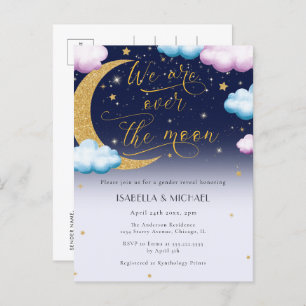 Invitation Carte Postale Mignonne Over the Moon Genre Reveal Party