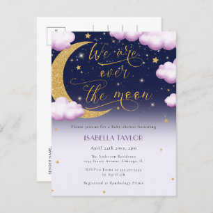 Invitation Carte Postale Mignonne sur la lune Baby shower fille