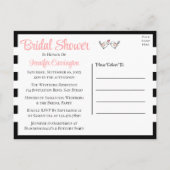 Invitation Carte Postale Mignons Inséparables rose Black Lovebirds Fête des (Dos)