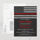 Invitation Carte Postale Mince Red Line Fire Academy Diplôme de pompier (Devant / Derrière)