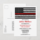 Invitation Carte Postale Mince Red Line Firefighter Incendie Academy Gradua (Devant / Derrière)