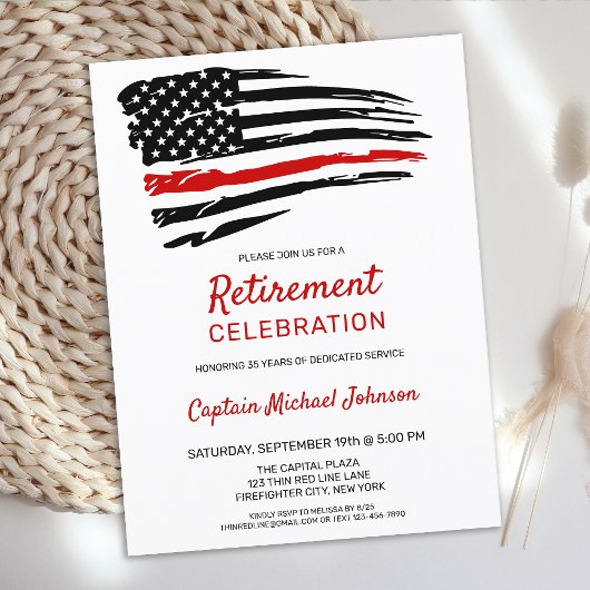 Invitation Carte Postale Mince Red Line Firefighter Retirement Party