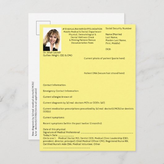 Invitation Carte Postale Mini-formulaire pour : Médecin, Derm., Dentaire, P (Devant / Derrière)