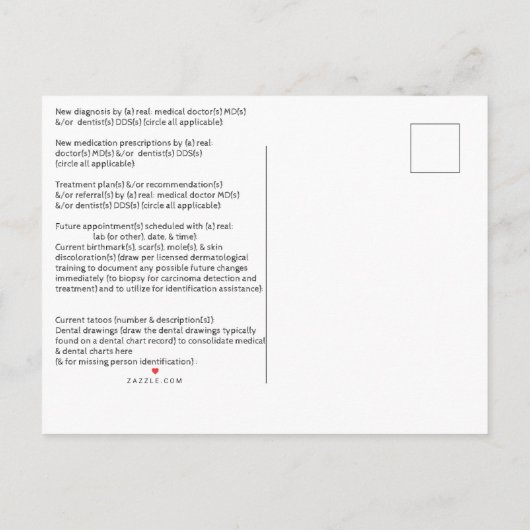 Invitation Carte Postale Mini-formulaire pour : Médecin, Derm., Dentaire, P (Dos)