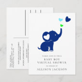 Invitation Carte Postale Minimal Blue Elephant Baby Boy Douche virtuelle (Devant / Derrière)