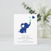 Invitation Carte Postale Minimal Blue Elephant Baby Boy Douche virtuelle (Debout devant)